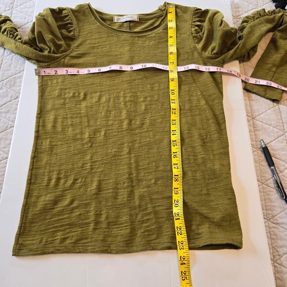 Free People Natasha Tee Women's XS Olive Green Slub Jersey Ruched Sleeve Boho - Picture 11 of 14